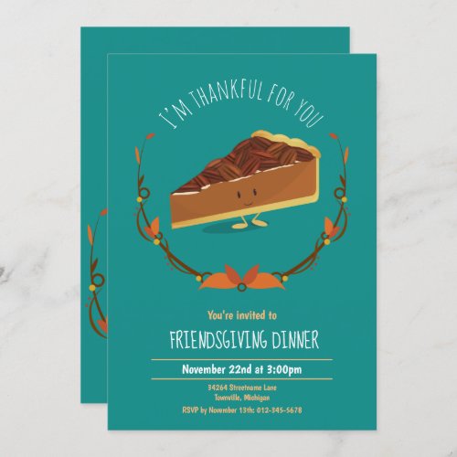 Fun Friendsgiving Pecan Pie Teal Holiday Invitation