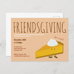 Fun Friendsgiving Smiling Pumpkin Pie Holiday Invitation Postcard
