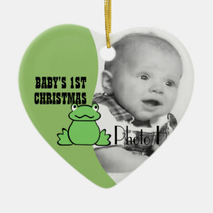 Fun Frog "Baby's First Christmas" Photo Ceramic Ornament