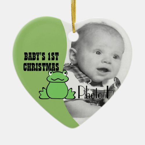 Fun Frog Babys First Christmas Photo Ceramic Ornament