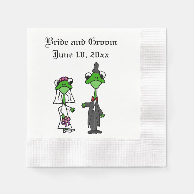 Fun Frog Bride and Groom Wedding Design Paper Napkins (Front)