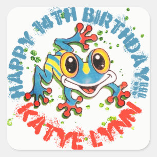Fun Frog Personalized Party Colorful Paint Splash Square Sticker
