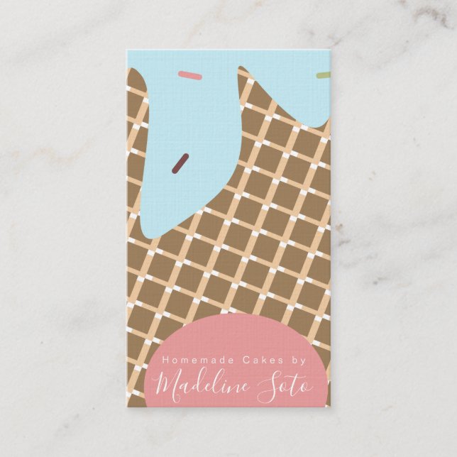 Fun Frosting Dripping Cake Bakery Waffle Pattern Business Card (Front)