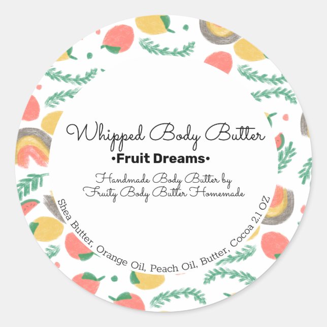 Fun Fruit Body Butter Bath Branding Packaging Classic Round Sticker (Front)