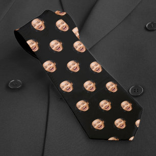 Fun Full Face Close Up Selfie Photo Pattern Neck Tie
