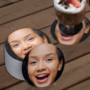 Fun Full Face Close Up Selfie Photo Round Paper Coaster