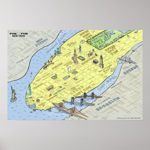 Fun Fun Map of New York City  27 x 18 Wall Print