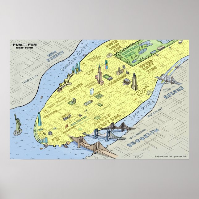 Fun Fun Map of New York City | 27 x 18" Wall Print (Front)