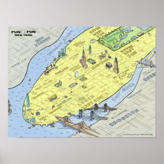 Fun Fun Map of New York City | Poster | Wall Print