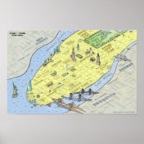 Fun Fun Map of New York City  Poster  Wall Print