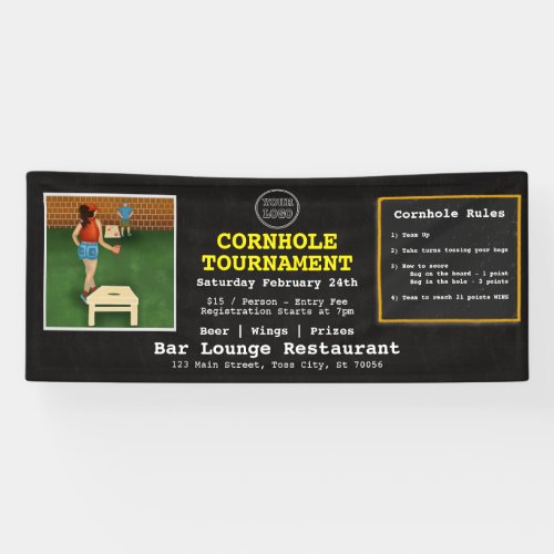 Fun Fundraiser Bar Restaurant Cornhole Tournament Banner