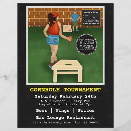 Fun Fundraiser Bar Restaurant Cornhole Tournament Flyer