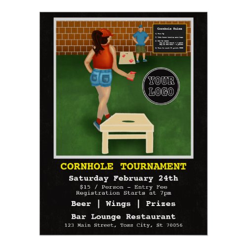 Fun Fundraiser Bar Restaurant Cornhole Tournament Poster