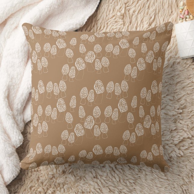 Fun Fungi Morel Mushroom Pattern  Throw Pillow (Blanket)