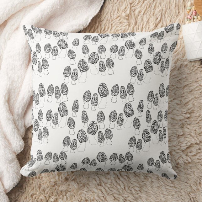 Fun Fungi Morel Mushroom Pattern Throw Pillow (Blanket)
