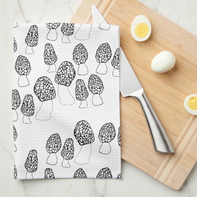 Fun Fungi Morel Mushrooms Pattern Kitchen Towel (Quarter Fold)