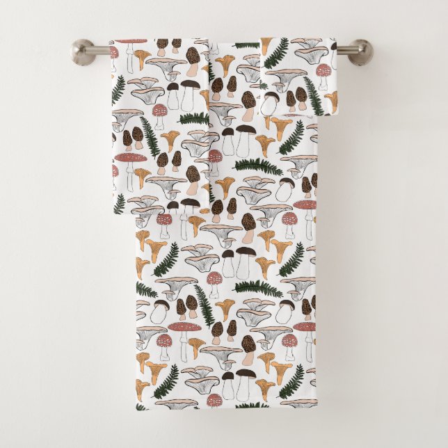 Fun Fungi Mushroom Fern Pattern  Bath Towel Set (Insitu)