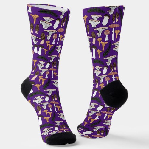 Fun Fungi Mushroom Fern Pattern Foraging Purple Socks