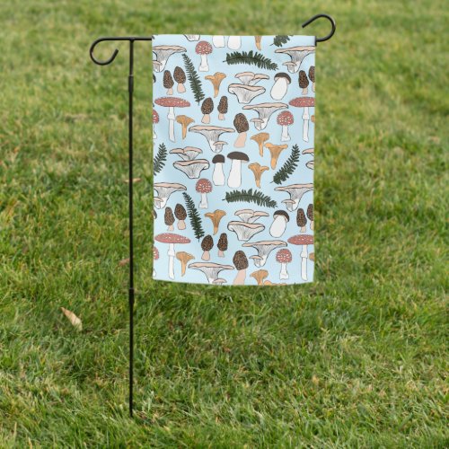 Fun Fungi Mushroom Fern Pattern Garden Flag