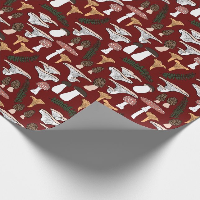 Fun Fungi Mushroom Fern Pattern Gift Wrapping Paper (Corner)
