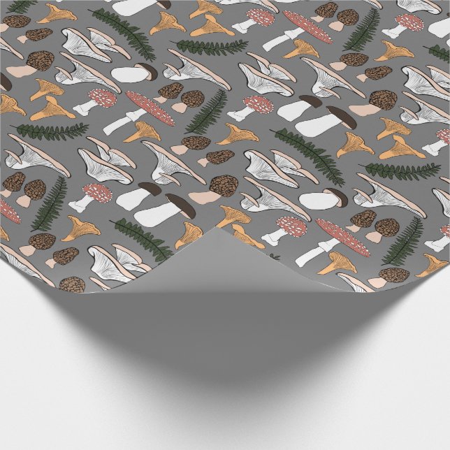 Fun Fungi Mushroom Fern Pattern Gift Wrapping Paper (Corner)