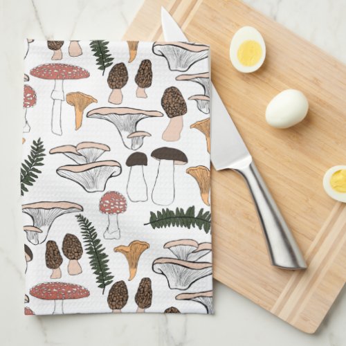 Fun Fungi Mushroom Fern Pattern  Kitchen Towel