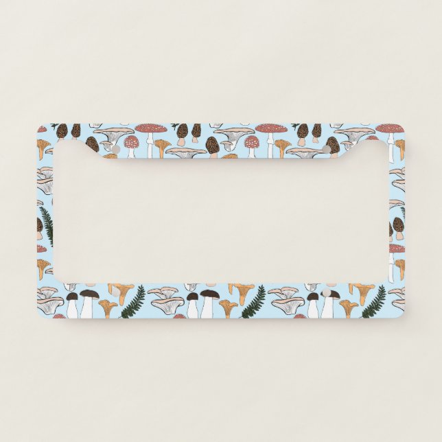 Fun Fungi Mushroom Fern Pattern License Plate Frame (Front)