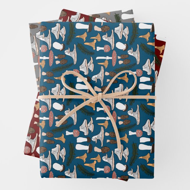 Fun Fungi Mushroom Fern Pattern  Wrapping Paper Sheets (In situ)