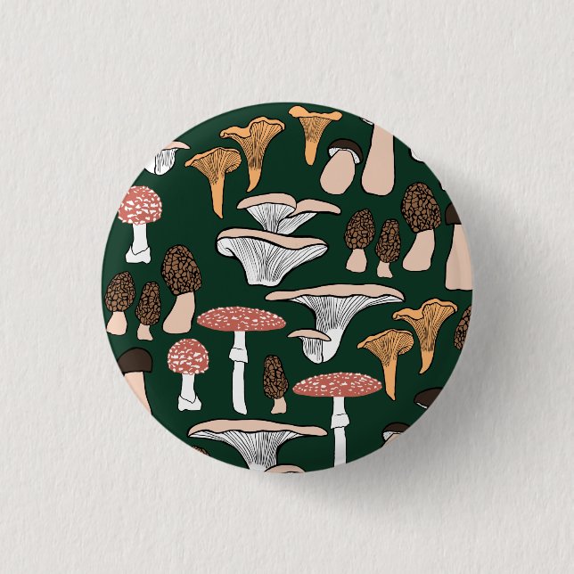 Fun Fungi Mushroom Pattern   Button (Front)
