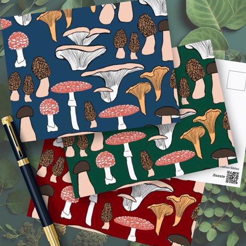 Fun Fungi Mushroom Pattern  Postcard