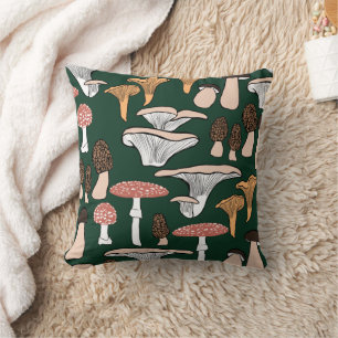 Fun Fungi Mushroom Pattern Throw Pillow