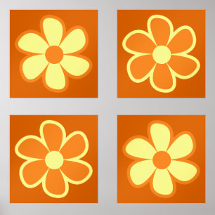 Fun Funky 60s 70s Retro Flower Wall Art Sets