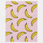 Fun Funky Big Banana Pink Polka Dot Print Fleece Blanket