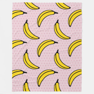 Fun Funky Big Banana Pink Polka Dot Print Fleece Blanket