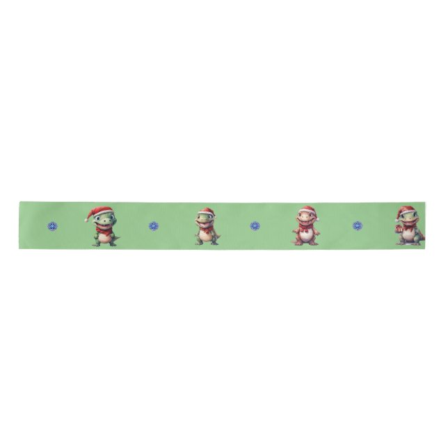 Fun & Funky Christmas Dinosaurs on 3" Green  Satin Ribbon (Front)