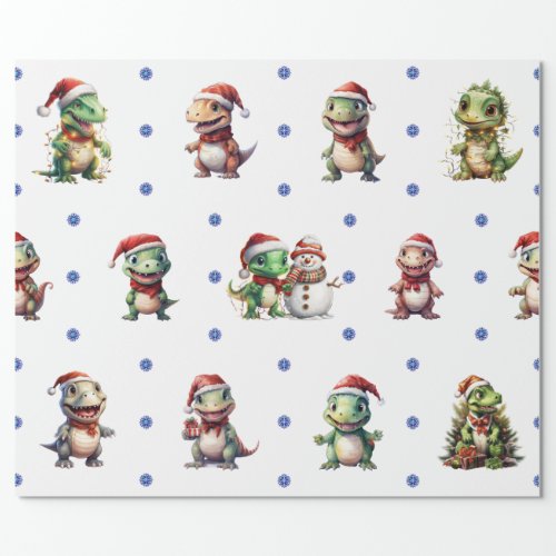 Fun  Funky Christmas Dinosaurs on White  Wrapping Paper