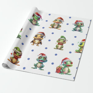 Fun & Funky Christmas Frogs on White  Wrapping Paper