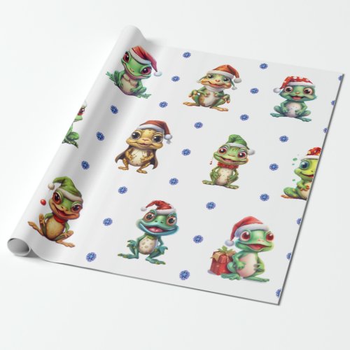 Fun  Funky Christmas Frogs on White  Wrapping Paper