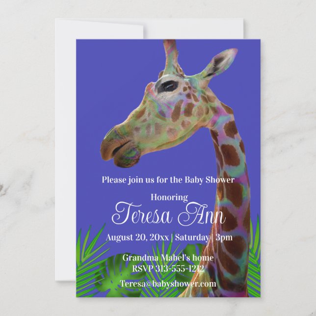 Fun funky colorful Giraffe baby shower Invitation (Front)