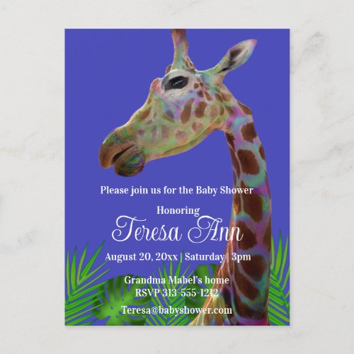 Fun funky colorful Giraffe baby shower Invitation Postcard