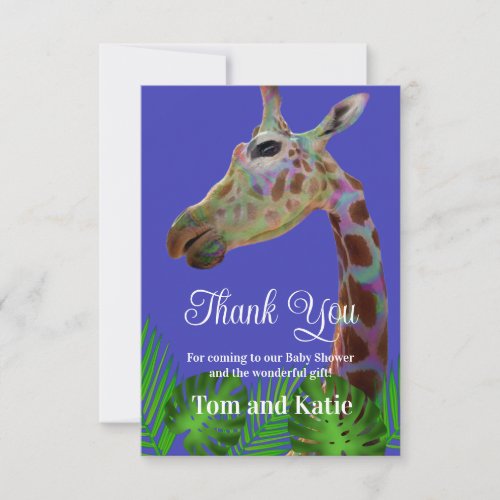 Fun funky colorful Giraffe Baby Shower thank You  Invitation