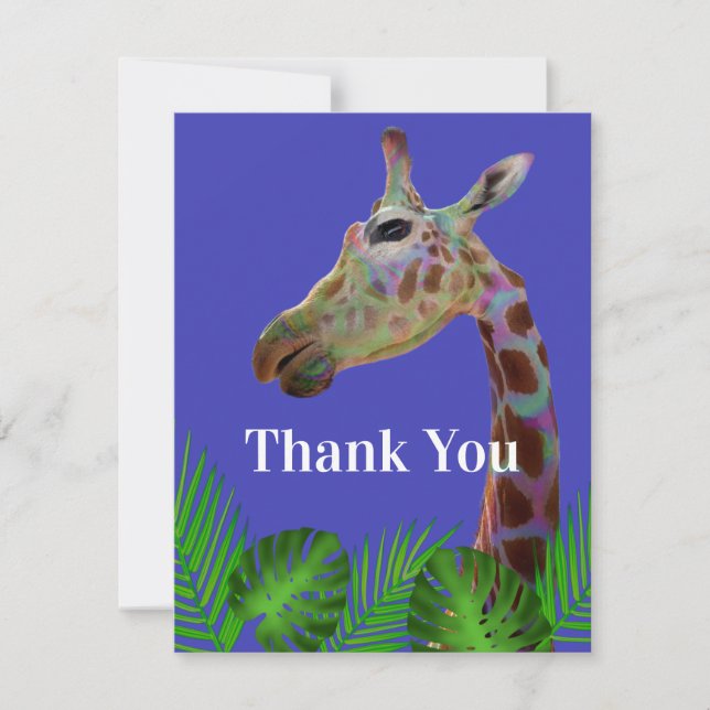 Fun funky colorful Giraffe Baby Shower thank You  Invitation (Front)