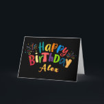 Fun Funky Dark Happy Smile Birthday Greeting Card<br><div class="desc">Lots of color and patterns go into our Smile birthday card with black background. A bright, fun and festive Happy Birthday greeting with the birthday gal or guy's name. We added some fireworks to the birthday celebration, too. They will open the card and smile at the BIG SMILE smiling back...</div>