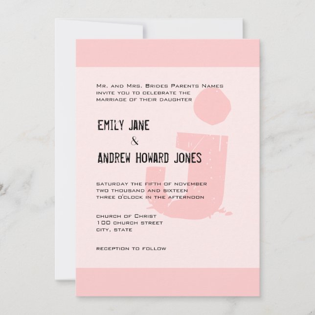 Fun & Funky Mongram Elegant Pink Silver Metallic Invitation (Front)