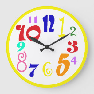 Fun, funky multicoloured oversized numbers. large clock