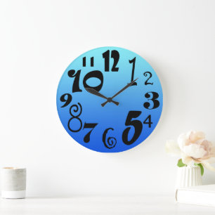 Fun funky numbers - electric blue gradient large clock