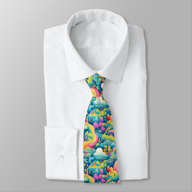 Fun Funky Rainbow Fantasy Pattern Neck Tie (Tied)