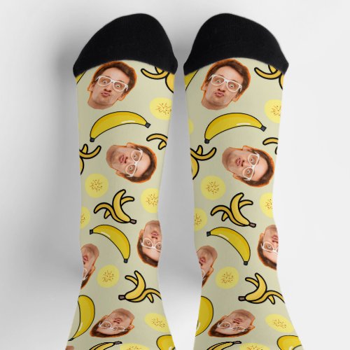 Fun  Funny Custome Yellow Banana Face Crew Sock