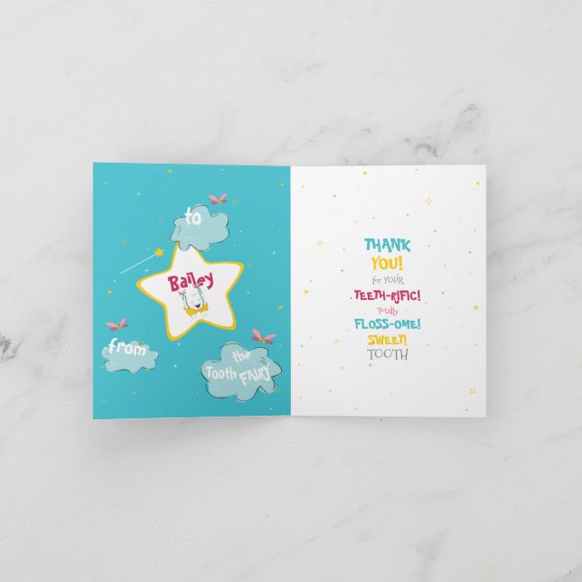 Fun Funny Cute Tooth Fairy Personalized Thank You  Card (Inside)