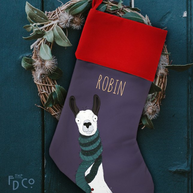 Fun Funny Llama in a Green Festive Stole | Purple Christmas Stocking (Creator Uploaded)